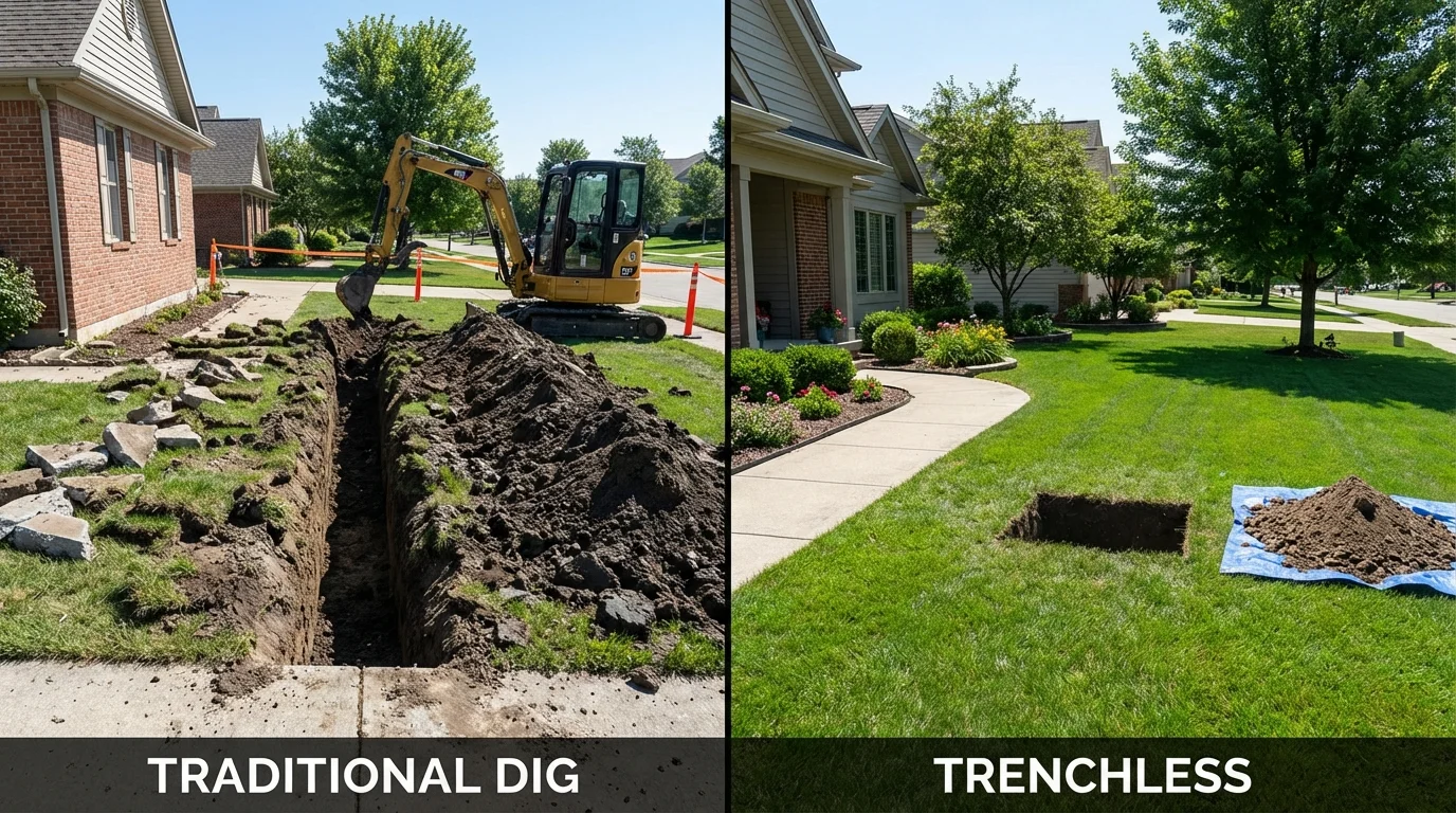 Trenchless sewer repair with minimal yard damage versus traditional excavation in Seymour, TX